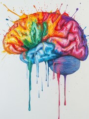 Vibrant Brain Art with Colorful Splatters