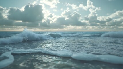 Seashore with rolling waves and cloudy sky image