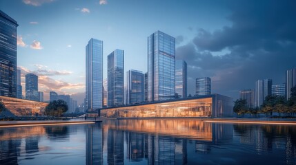 Cityscape with Skyscrapers and Reflection