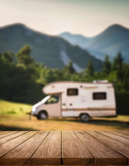 Traveling by caravan or camper and camping with a trailer for a mobile home or recreational vehicle, camping in the fall.
