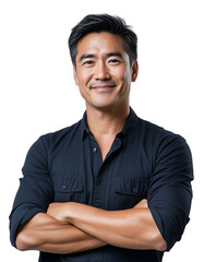 Confident Smiling Asian Man  isolated on transparent background PNG