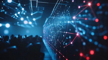 A business seminar with a futuristic venue, cutting-edge technology, and interactive workshops.