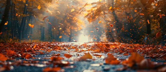 Autumn Leaves Fallen On The Forest Road Closeup