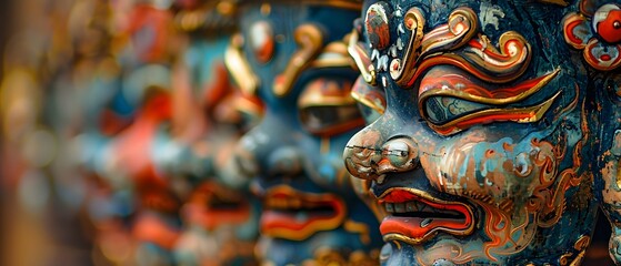 Obraz premium Close-up of mask on wall.