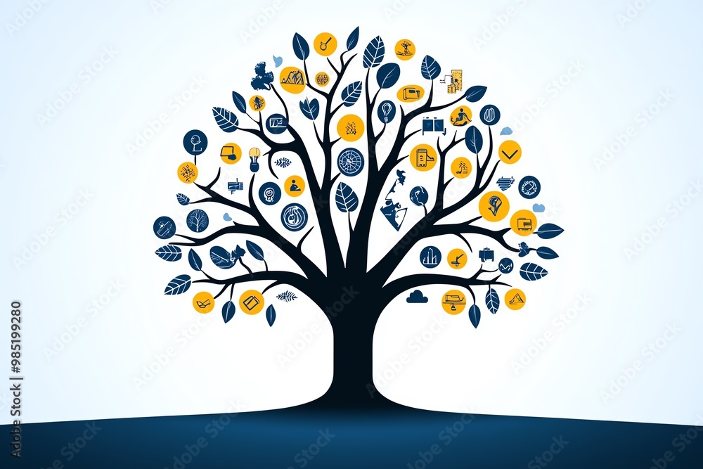Aufkleber abstract tree of growth and culture, with branches representing different values like trust, creativ