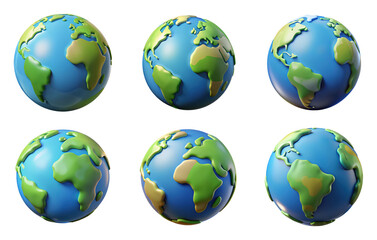 PNG Earth 3d collection, in cartoon style minimal on transparent, white background, isolate
