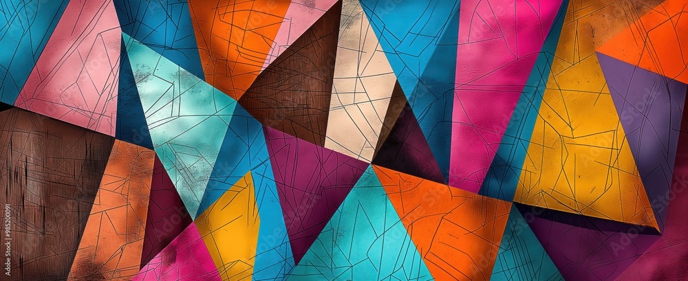 Poster geometric shapes with colorful texture in abstract art style. combination of earth tones, vibrant co