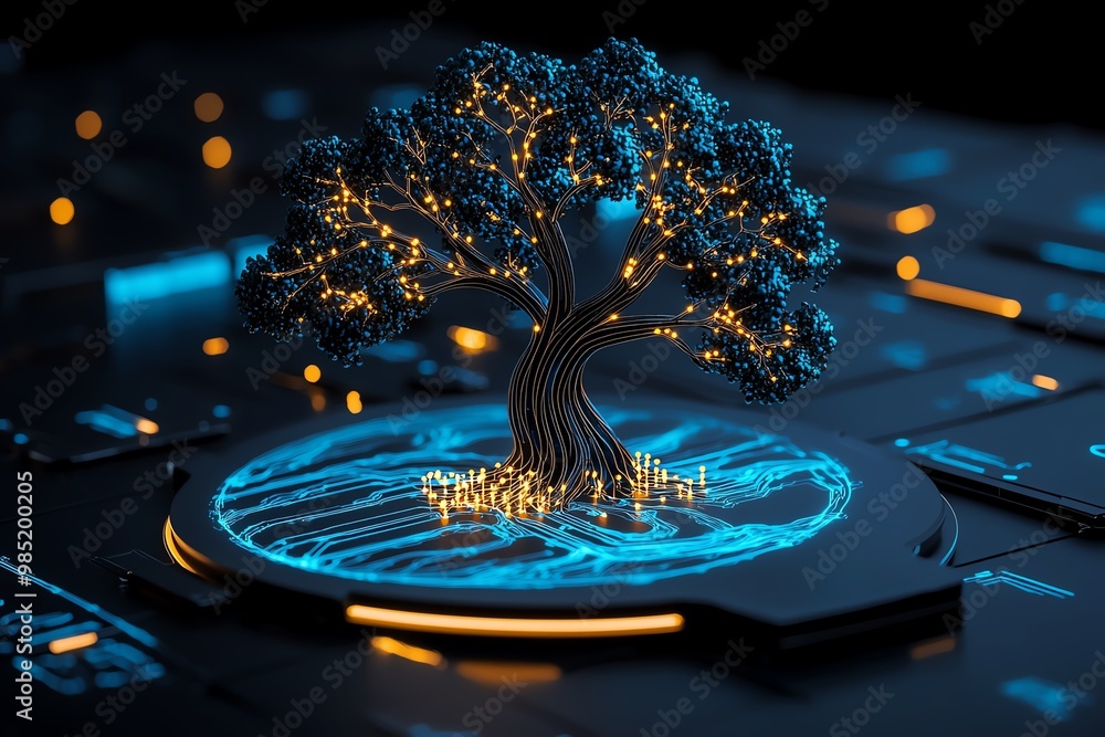 Aufkleber Abstract tree with glowing branches, symbolizing growth and business development in multiple areas