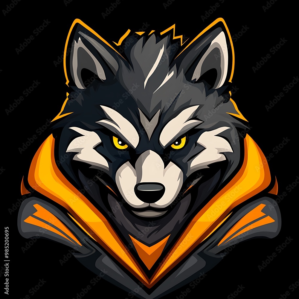 Canvas Prints Aggressive black and yellow wolf mascot logo design