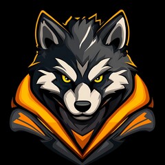 Aggressive black and yellow wolf mascot logo design