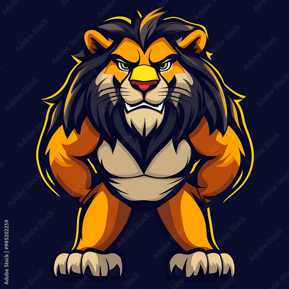 Wall mural Powerful Lion Cartoon Mascot Design with a Serious Expression