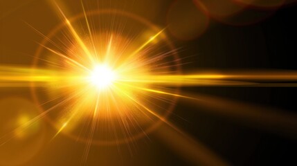 Obraz premium Bright yellow lens flare with radiating outward from center. Center of burst intense, bright, glowing. Radiating creates sense of energy, movement. Yellow glow warm, inviting, evoking feelings of