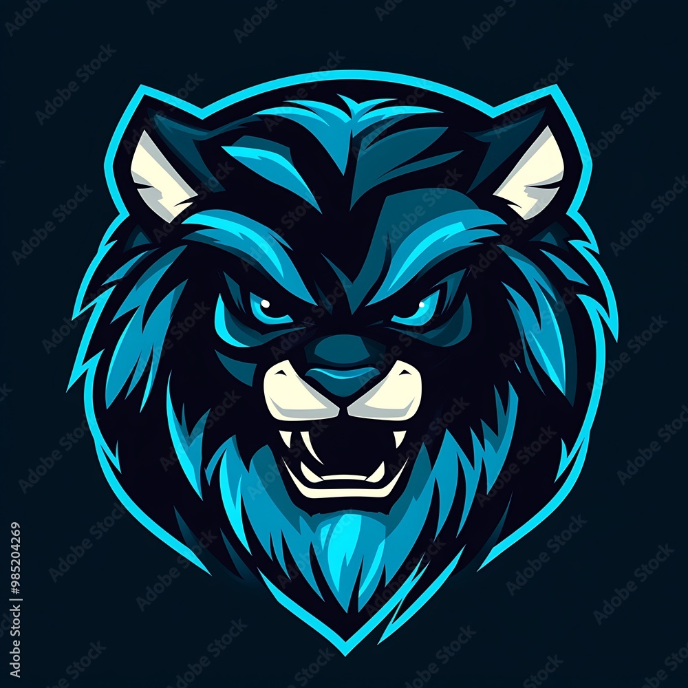 Sticker Blue and Black Roaring Tiger Head Mascot Logo Esports Gaming