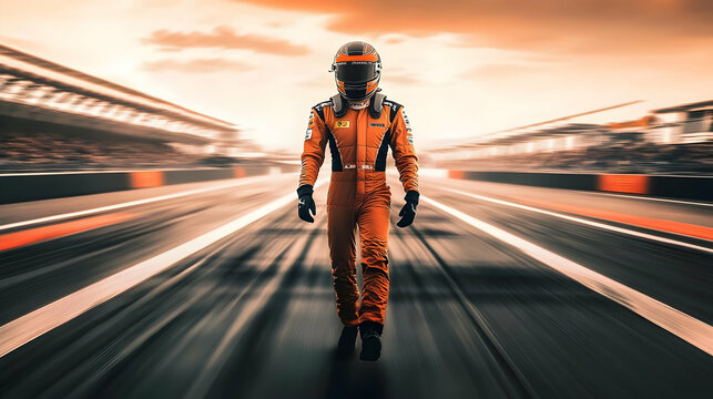 Race Car Driver Walking on Track - Illustration