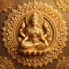 Fototapeta premium Closeup of Hindu goddess Lakshmi statue. Hinduism religion and Indian culture. Hindu goddess of wealth, good fortune, youth, and beauty