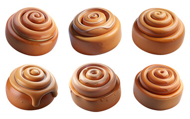 PNG cinnamon roll 3d collection, in cartoon style minimal on transparent, white background, isolate
