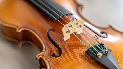 Fototapeta premium Close-up of a violin highlighting its elegant design, warm colors, and intricate details, perfect for music-related projects