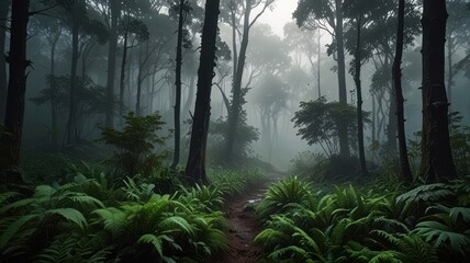 Obraz premium Realistic landscape atmosphere in the forest with tall trees in it