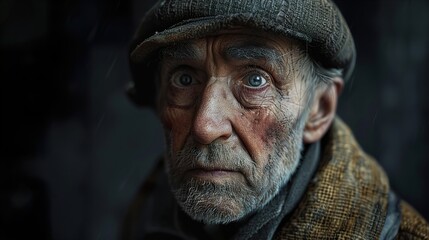 Close-up Portrait of an Elderly Man with a Pensive Expression