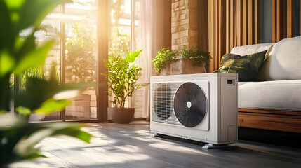 Outdoor Unit of Heat Pump in Modern Living Room - 3D Illustration