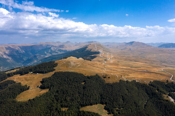 Aerial view on Durmitor National Park with wind generators on background