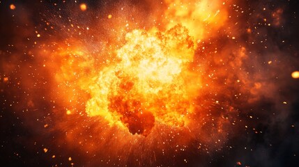 Naklejka premium Dynamic explosion background featuring flames and floating particles for visual impact