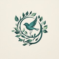 Obraz premium Green bird in a circle of leaves, nature logo design