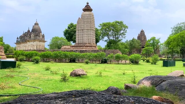 Temples in khajuraho the group of monuments of hindu and jain temples in chhatarpur district, madhya pradesh, India.Unesco world heritage site.
