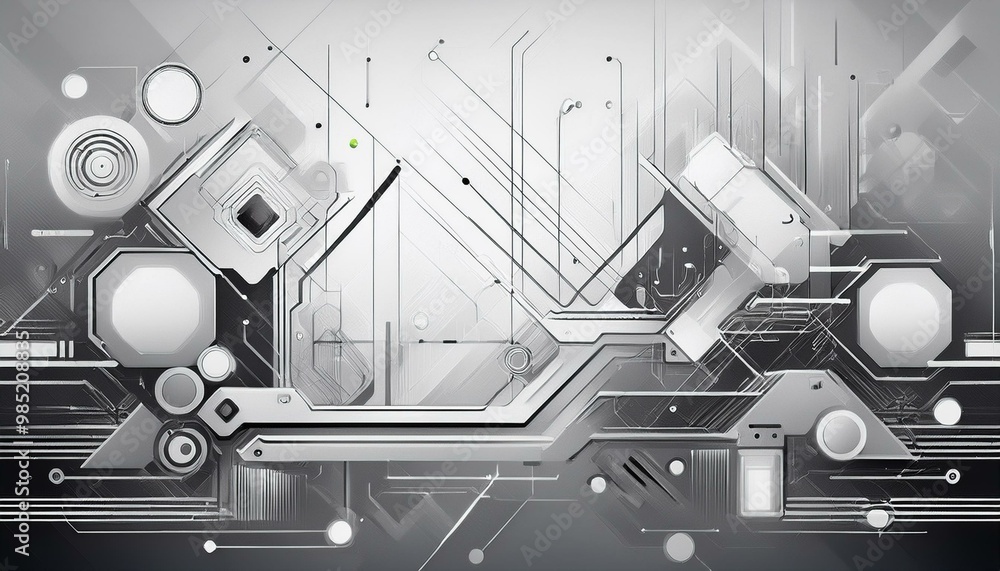 Aufkleber abstract grey and white technology background with various tech elements