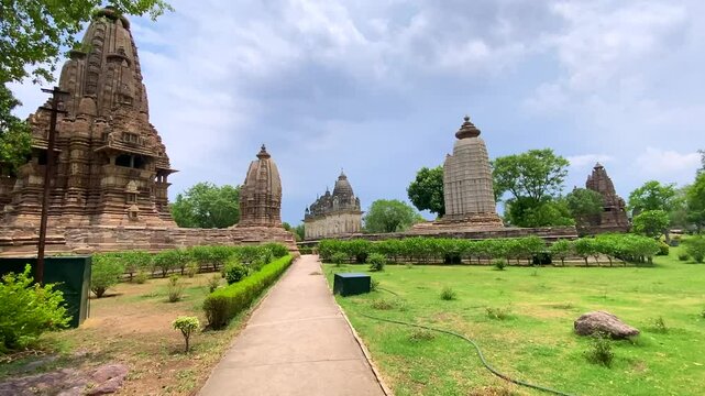 Temples in khajuraho the group of monuments of hindu and jain temples in chhatarpur district, madhya pradesh, India.Unesco world heritage site.