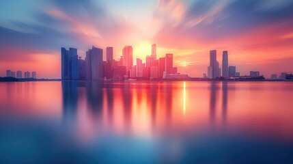 Fototapeta premium Singapore modern skyline city financial and banking business building cityscape at The marina bay near the river of Singapore.