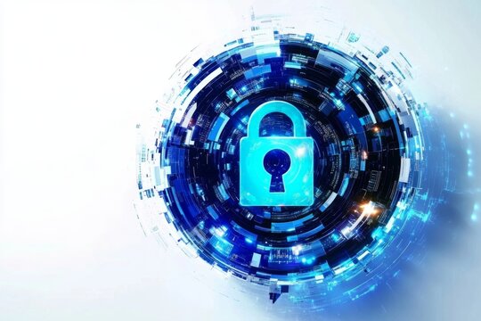 Futuristic design featuring a blue lock in a circular format.