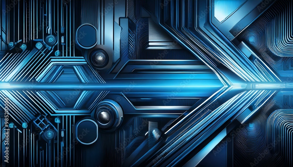 Poster abstract blue and black technology background with various tech elements