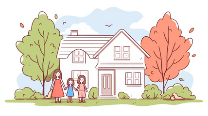 【透過】背景が透明の家族のアイコン素材。カラフルでポップ,ファミリー,かわいい,シンプル,家,引っ越し,マイホーム,