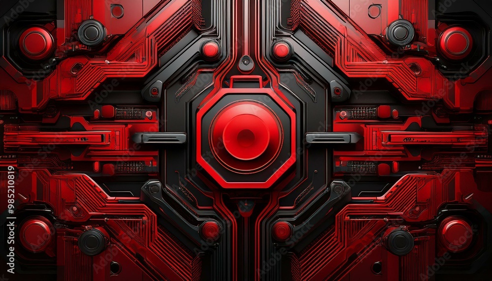 Poster abstract red and black technology background with various tech elements