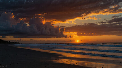 a photograph of a sunset on a beach