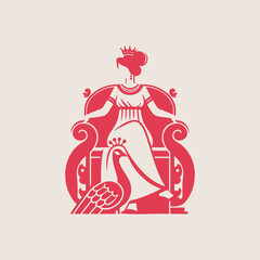 Elegant Red Silhouette of a Queen Sitting Illustration