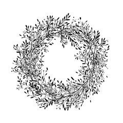 An Elegant HandDrawn Floral Wreath Design Suitable for Various Celebratory Occasions