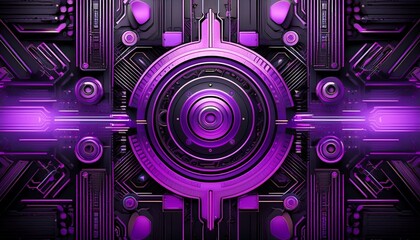 Abstract purple and black technology background with various tech elements