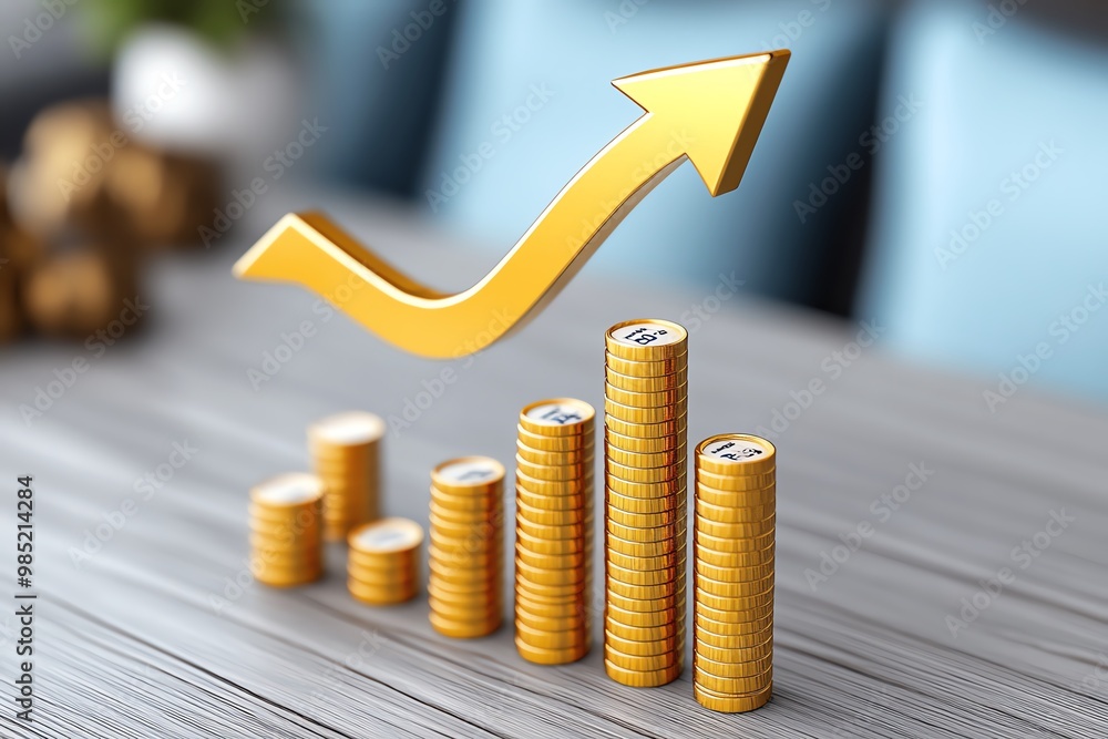 Poster business growth analytics, showing a bold upward arrow and bar graphs in a clean, professional desig