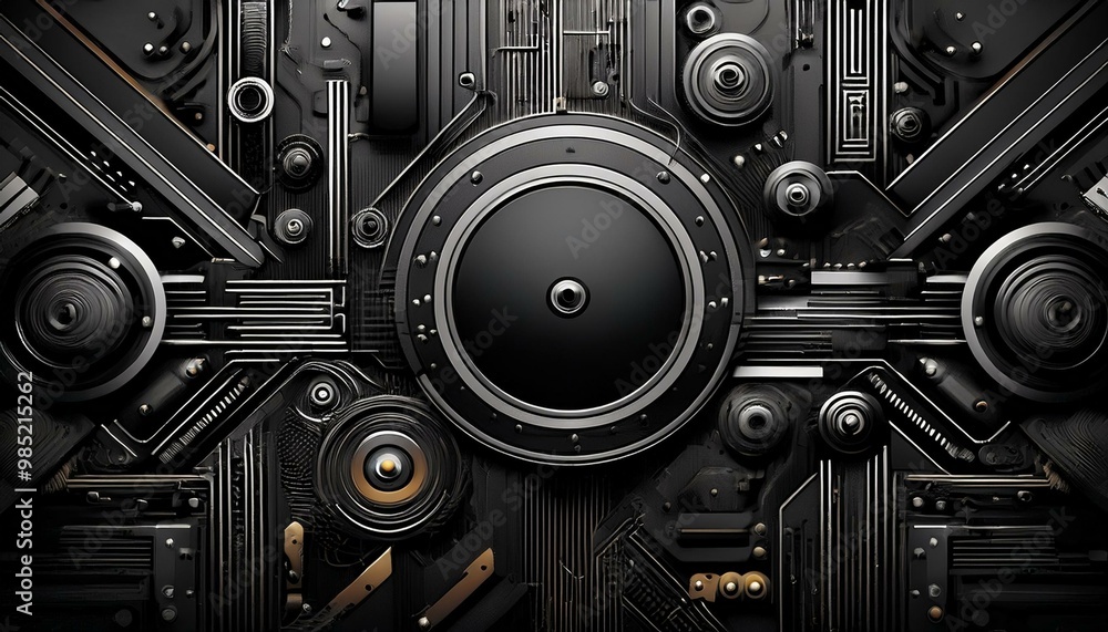 Poster abstract black and black technology background with various tech elements