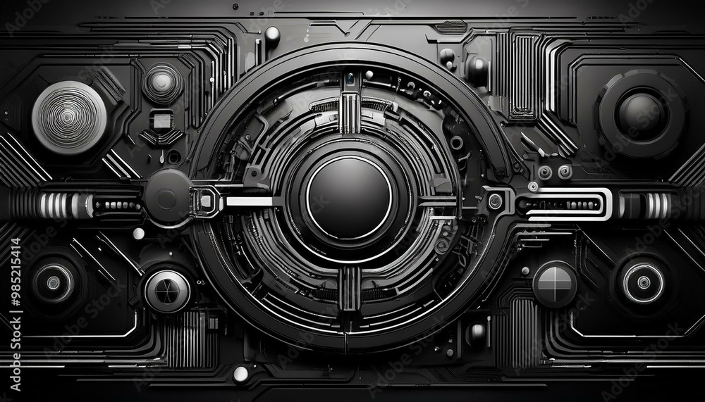 Aufkleber abstract black and black technology background with various tech elements