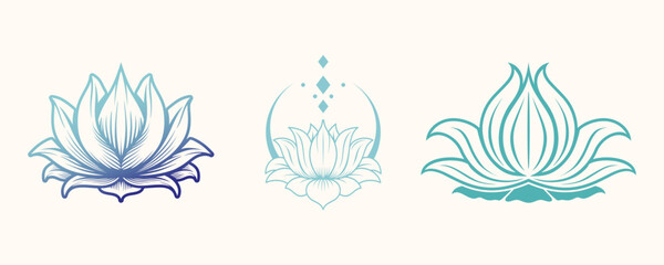 lotus flower logo set. lotus flower stem leaf
flower bloom pistil bud for cosmetics, beauty products, care, salon, spa, therapy, health and more