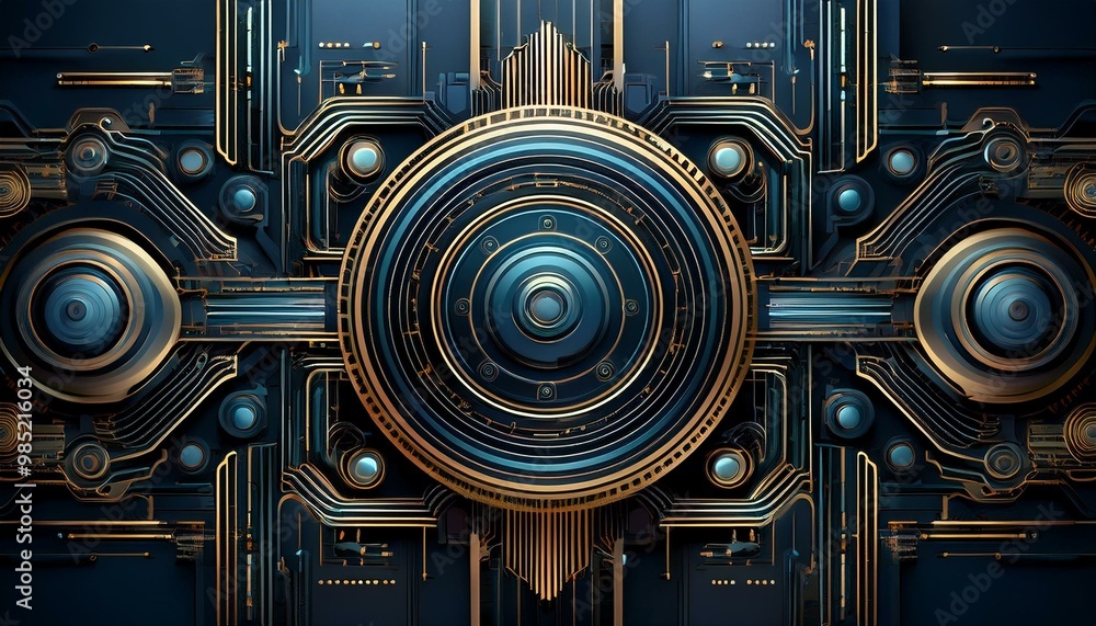 Poster abstract navy and black technology background with various tech elements