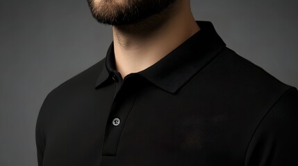 Close-up of a Man's Black Polo Shirt
