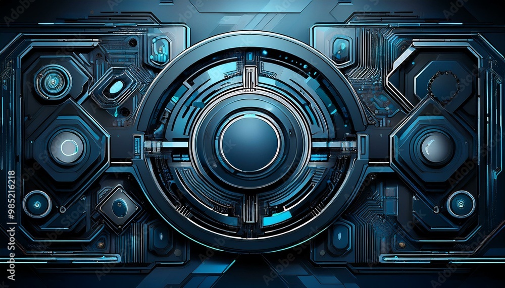 Poster abstract navy and black technology background with various tech elements