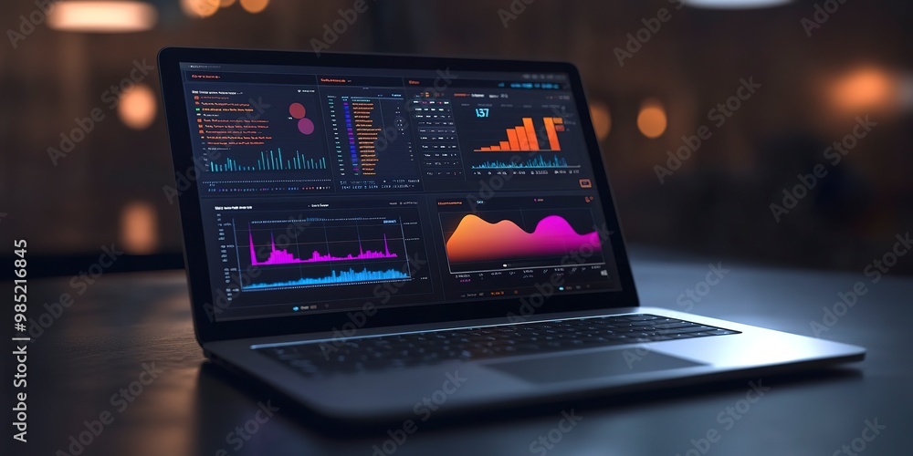 Poster The laptop with data charts 