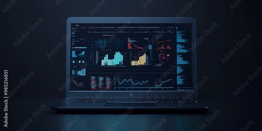 Sticker The laptop with data charts