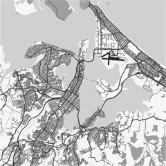 Fototapeta premium Map of Tauranga in New Zealand in grayscale. Contains layered vector with roads water, parks, etc.