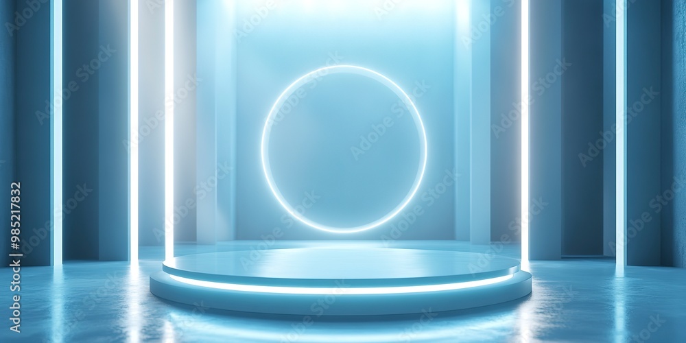 Poster podium background 3d light tech stage future platform game abstract. podium 3d background technology